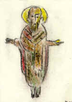 "St Nicolas of Mozhaisk" Series. Paper, crayon, wax pencil. 31*19, 1997. Author's property